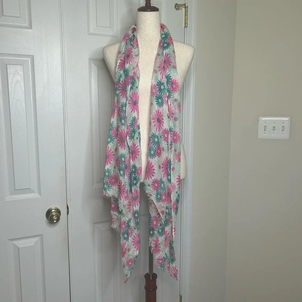 Charming Charlie Pink Flower Summer Scarf One Size